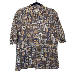 Reyn Spooner Mens L Leaf  Polka Dot Print Brown Shirt Cotton Button Up FLAW
